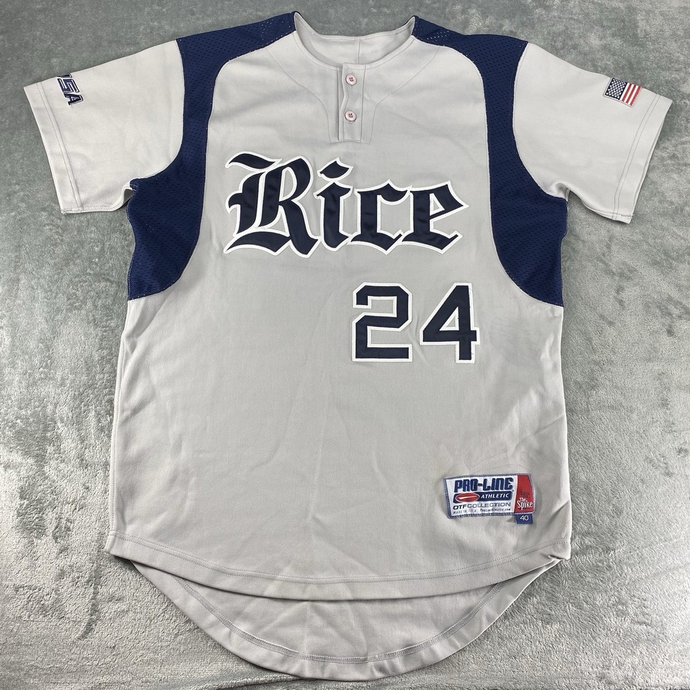 Vintage Rice University Baseball Jersey Mens Size‎ 40 Grey #24 NCAA Owls